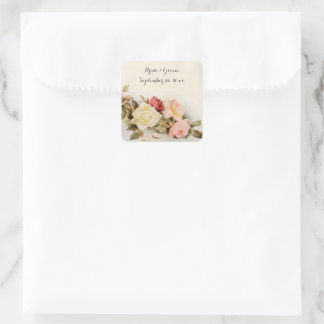 Vintage Wedding Antique Garden Rose Flowers Square Sticker