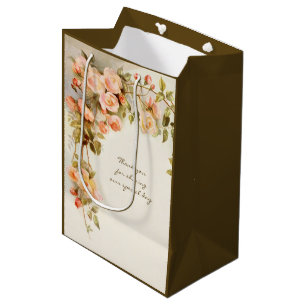 Vintage Wedding Antique Pink Rose Flower Medium Gift Bag