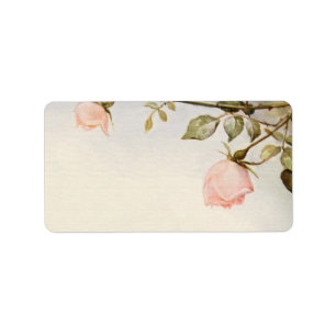 Vintage Wedding, Antique Pink Rose Garden Flowers Label