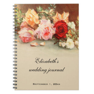 Vintage Wedding, Antique Roses Flowers Floral Spiral Notebook
