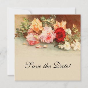 Vintage Wedding, Antique Roses Flowers Still Life Save The Date
