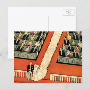 Vintage Wedding, Art Deco Bride and Groom Newlywed Postcard