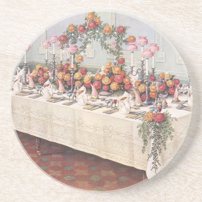 Vintage Wedding Banquet Table Coaster (Front)