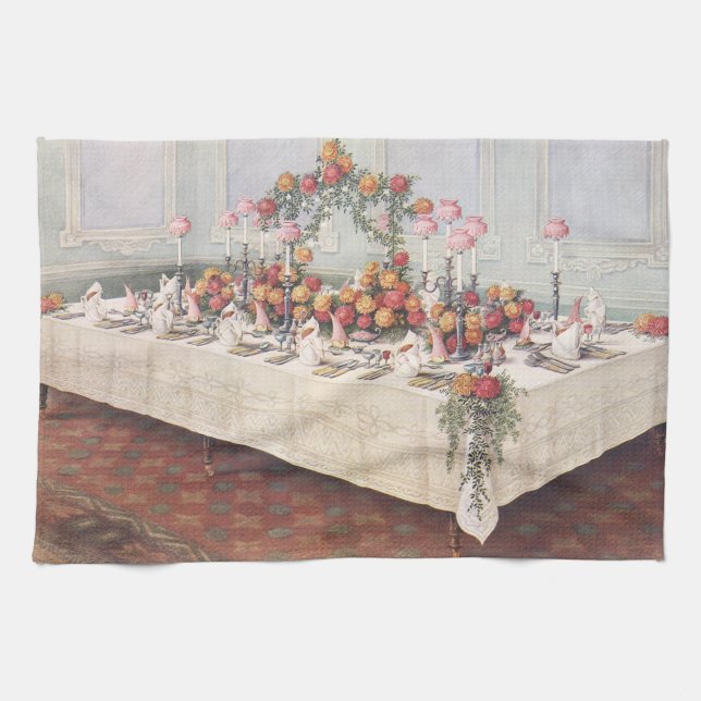 Vintage Wedding Banquet Table Tea Towel (Horizontal)