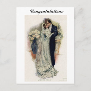 Vintage Wedding Bells Bride And Groom Postcard