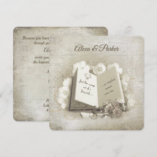 Vintage Wedding Book with Roses and Pearls Invitation