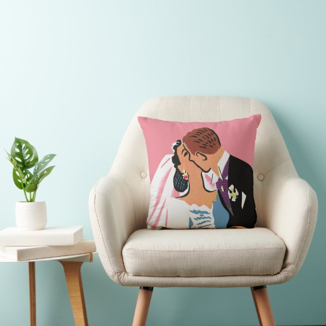 Vintage Wedding, Bride and Groom Newlyweds Kissing Cushion (Chair)