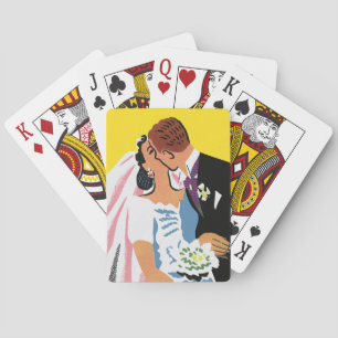 Vintage Wedding, Bride and Groom Newlyweds Kissing Playing Cards