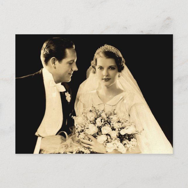 Vintage Wedding Bride and Groom Postcard (Front)