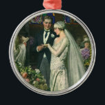 Vintage Wedding, Bride and Groom with Menorah<br><div class="desc">Vintage illustration love and romance wedding ceremony image featuring a couple getting married in a beautiful synagogue with stained glass windows,  flowers and a seven branch menorah. The bride is wearing a long white wedding gown and the groom is handsome in his tuxedo.</div>