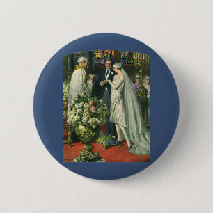 Vintage Wedding, Bride and Groom with Menorah 6 Cm Round Badge