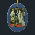 Vintage Wedding, Bride and Groom with Menorah Ceramic Tree Decoration<br><div class="desc">Vintage illustration love and romance wedding ceremony image featuring a couple getting married in a beautiful synagogue with stained glass windows,  flowers and a seven branch menorah. The bride is wearing a long white wedding gown and the groom is handsome in his tuxedo.</div>