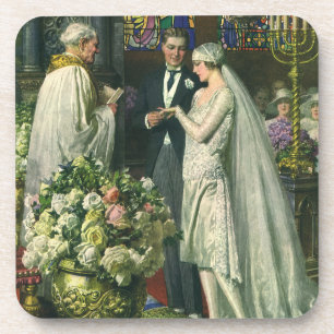 Vintage Wedding, Bride and Groom with Menorah Coaster