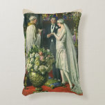 Vintage Wedding, Bride and Groom with Menorah Decorative Cushion<br><div class="desc">Vintage illustration love and romance wedding ceremony image featuring a couple getting married in a beautiful synagogue with stained glass windows,  flowers and a seven branch menorah. The bride is wearing a long white wedding gown and the groom is handsome in his tuxedo.</div>