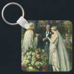 Vintage Wedding, Bride and Groom with Menorah Key Ring<br><div class="desc">Vintage illustration love and romance wedding ceremony image featuring a couple getting married in a beautiful synagogue with stained glass windows,  flowers and a seven branch menorah. The bride is wearing a long white wedding gown and the groom is handsome in his tuxedo.</div>