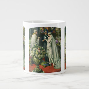 Vintage Wedding, Bride and Groom with Menorah Large Coffee Mug
