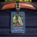 Vintage Wedding, Bride and Groom with Menorah Luggage Tag<br><div class="desc">Vintage illustration love and romance wedding ceremony image featuring a couple getting married in a beautiful synagogue with stained glass windows,  flowers and a seven branch menorah. The bride is wearing a long white wedding gown and the groom is handsome in his tuxedo.</div>