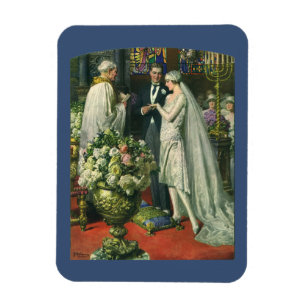 Vintage Wedding, Bride and Groom with Menorah Magnet