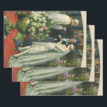 Vintage Wedding, Bride and Groom with Menorah Wrapping Paper Sheet<br><div class="desc">Vintage illustration love and romance wedding ceremony image featuring a couple getting married in a beautiful synagogue with stained glass windows,  flowers and a seven branch menorah. The bride is wearing a long white wedding gown and the groom is handsome in his tuxedo.</div>