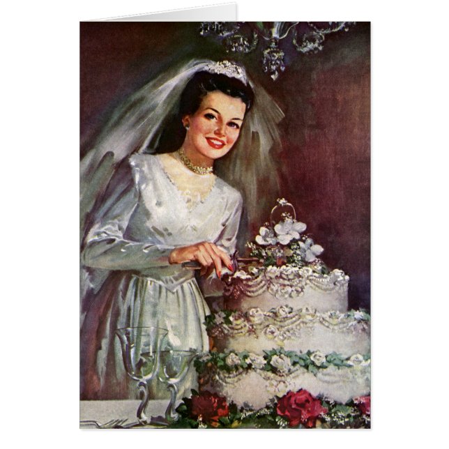 Vintage Wedding, Bride Cutting the Wedding Cake (Front)