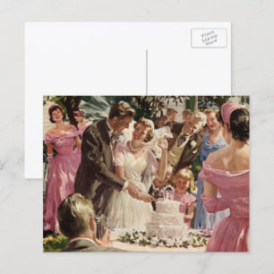 Vintage Wedding Bride Groom Newlyweds Cut the Cake Postcard