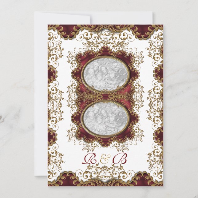 Vintage wedding burgundy gold invitation (Front)
