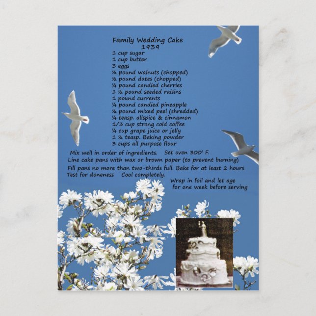 Vintage Wedding Cake Recipe Postcard (Front)