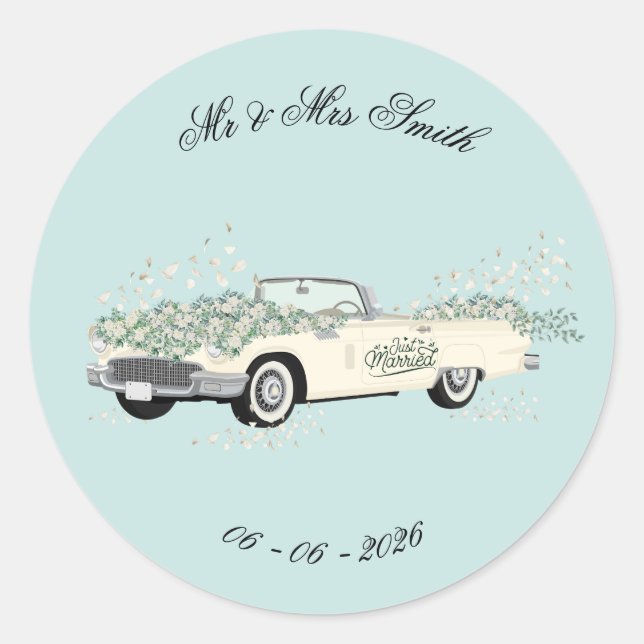 Vintage Wedding Car Favour Sticker (Front)