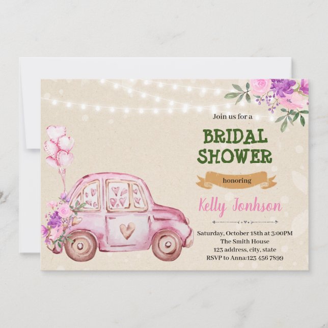 Vintage wedding car shower Invitation (Front)