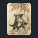 Vintage Wedding Cats, Magnet<br><div class="desc">A vintage illustration of bride and groom cats on their wedding day. They walk on hind legs in their wedding attire,  the bride carrying a bouquet,  along a rose petal strewn path. An arch of pink roses hangs above them.</div>