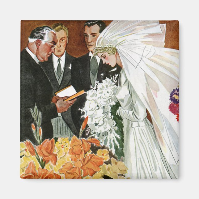 Vintage Wedding Ceremony, Bride Groom Newlyweds Magnet (Front)