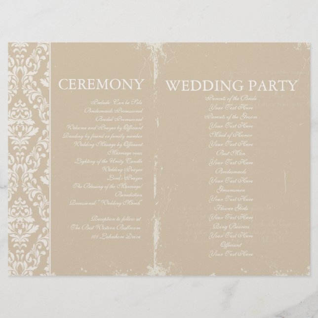 Vintage Wedding Ceremony Program Personalised (Front)