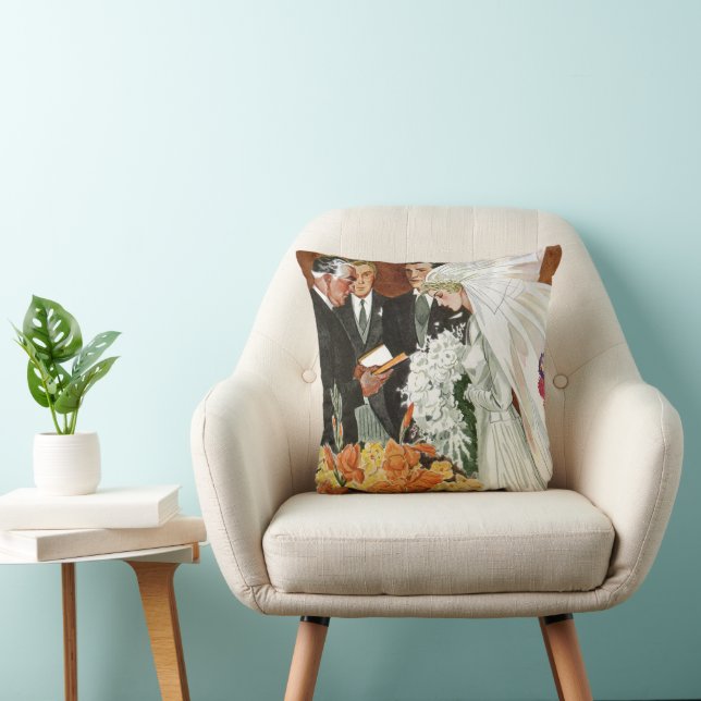 Vintage Wedding Ceremony with Bride and Groom Cushion (Chair)