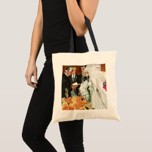 Vintage Wedding Ceremony with Bride and Groom Tote Bag