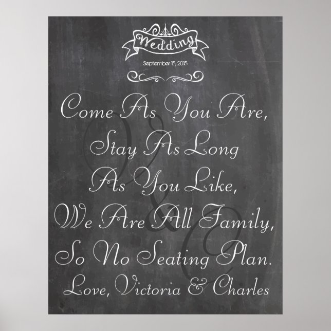 Vintage Wedding Chalkboard Guest Seating Chart (Front)