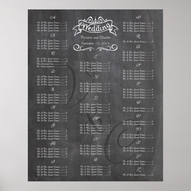 Vintage Wedding Chalkboard Guest Seating Chart (Front)