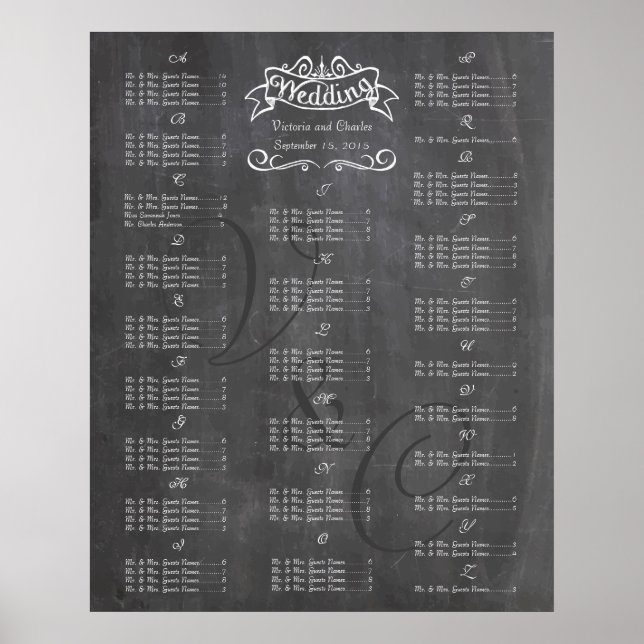 Vintage Wedding Chalkboard Guest Seating Chart (Front)