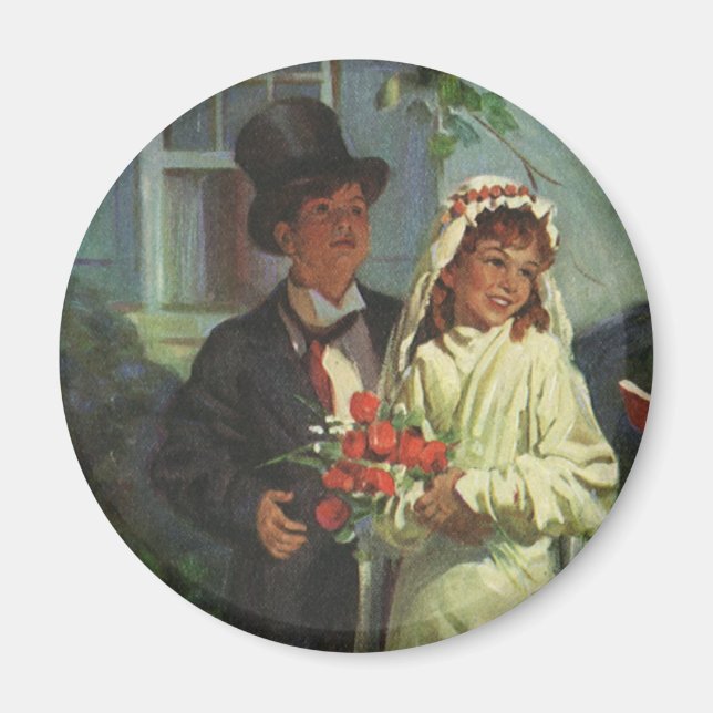Vintage Wedding, Children Pretend Bride and Groom Magnet (Front)