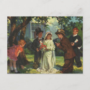 Vintage Wedding, Children Pretend Bride and Groom Postcard