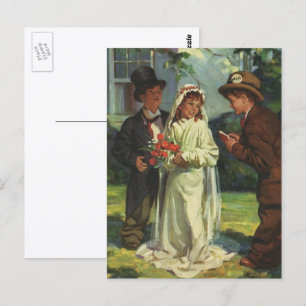 Vintage Wedding, Children Pretend Bride and Groom Postcard