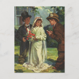 Vintage Wedding, Children Pretend Bride and Groom Postcard