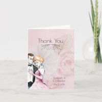 Vintage Wedding Couple Pink Roses Wedding Thanks
