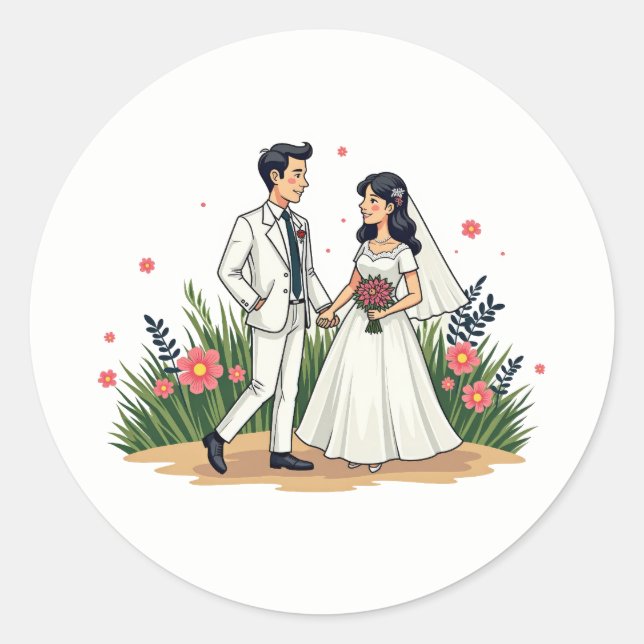 Vintage Wedding Couple Sticker (Front)