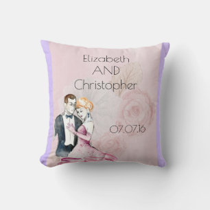 Vintage Wedding Couple With Pink Rose Personalised Cushion