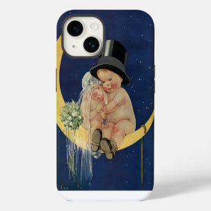 Vintage Wedding, Cute Bride and Groom on a Moon iPhone 14 Case