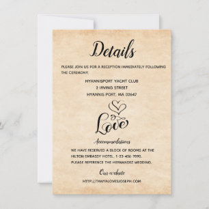 Vintage Wedding Details Brown Grunge Love Hearts Invitation