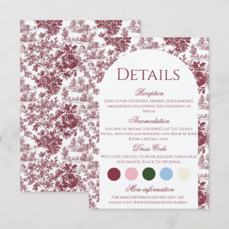 Vintage Wedding Details | Burgundy Toile Enclosure Card