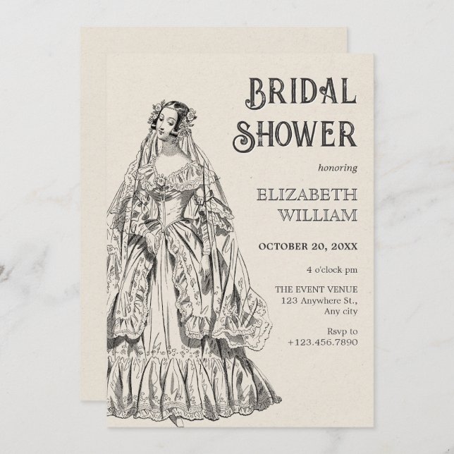 Vintage wedding dress bridal shower invitation (Front/Back)
