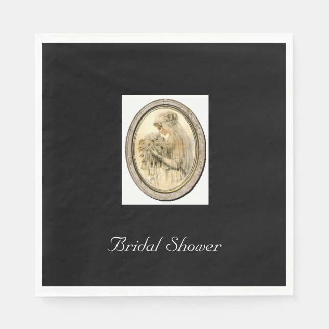 Vintage Wedding Dress Bride Black Bridal Shower  Napkin (Front)