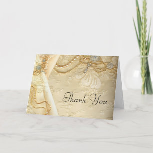 Vintage Wedding Dress Lace Pearls Wedding Thank Yo Thank You Card